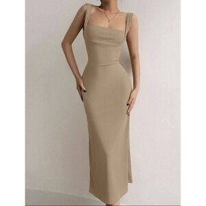 Ribbed Bodycon‎ Midi Dress XS - Stretchy Backless, Adjustable Straps New
